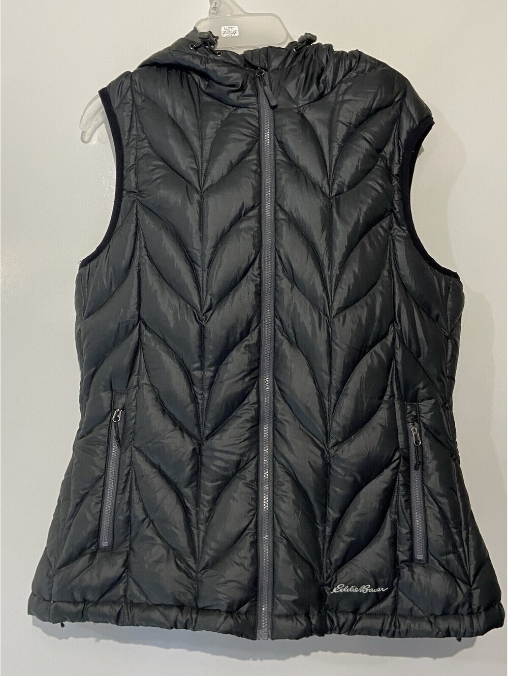 Womens EDDIE BAUER Gray Feather Down Hooded Puffer Vest Sz M